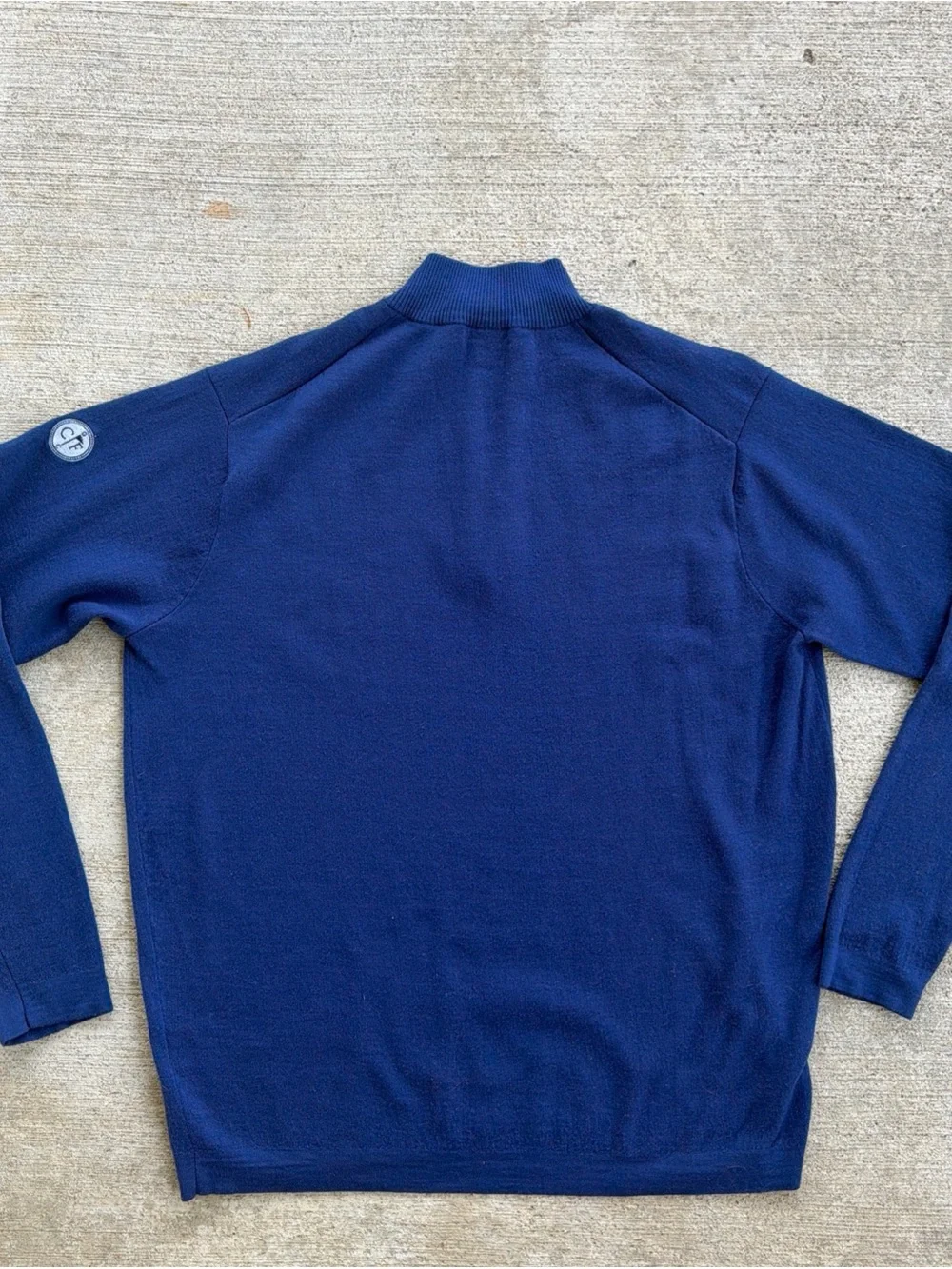Peter Millar Men L Wool Blend Blue 1/4 Zip Sweater “Conway Farms Golf Club” Logo